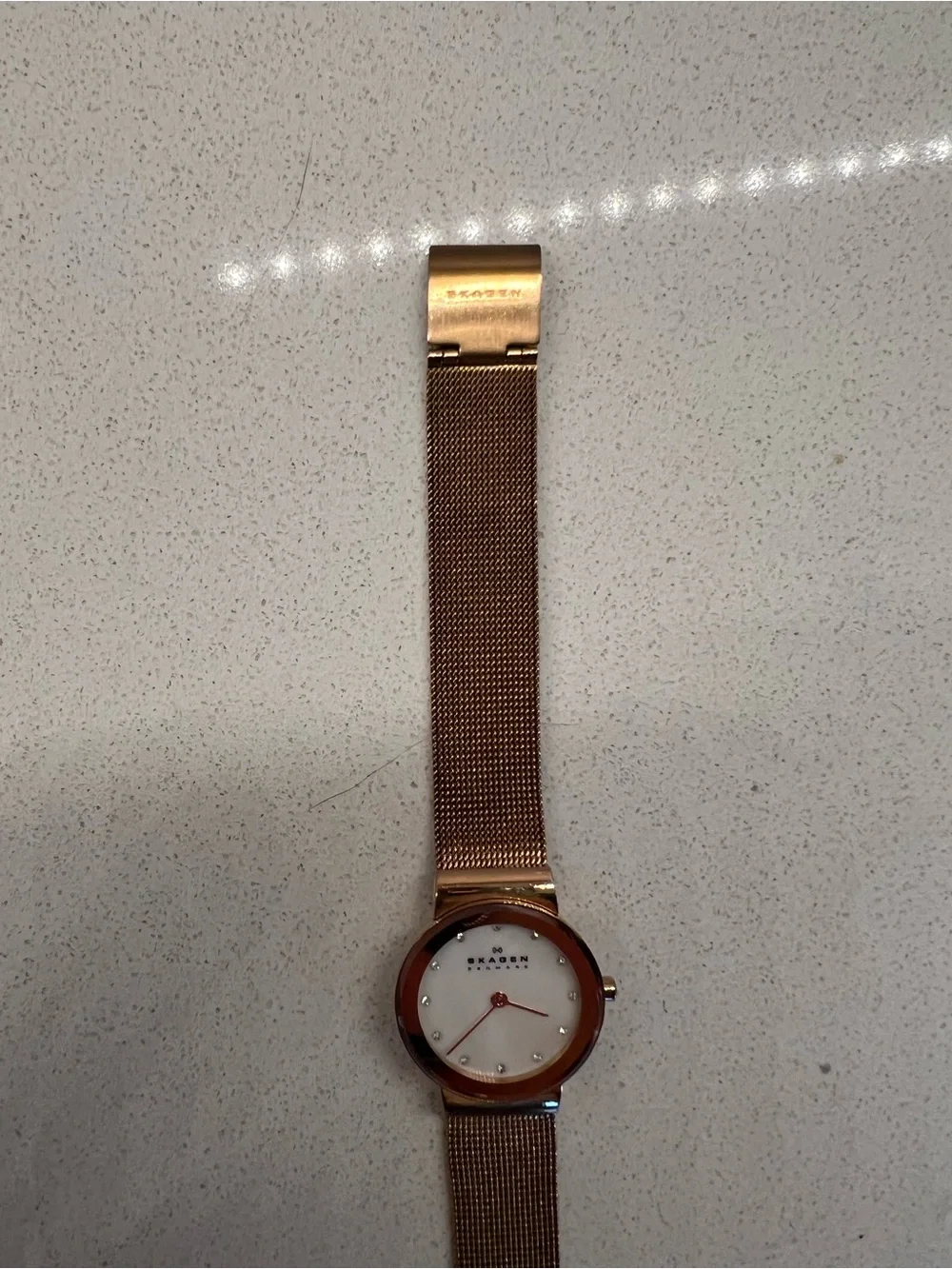 Skagen Gold Mesh Women's Watch with White Dial